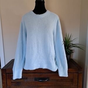 Bleu Gray Eyelash Sweater Women's Medium Blue Solid Cozy Crewneck NEW